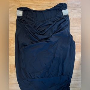 Black Tankini Top with Silver Buckles on Shoulders